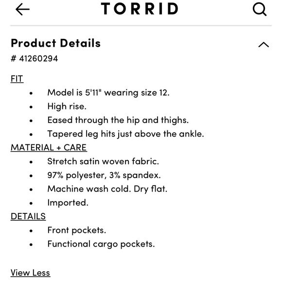 Torrid Relaxed Taper Satin Cargo Pant sz 18 Blue Horizon NWT - Picture 5 of 5